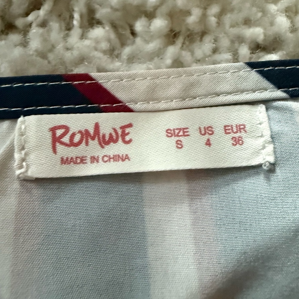 ROMWE Navy and White Striped V-Neck Blouse - Picture 6 of 6